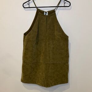 Olive Green Suede Halter Romper
